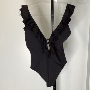 Michael Kors Women’s Size 12 Black Ruffle V-Neck Padded One Piece Swimsuit - New